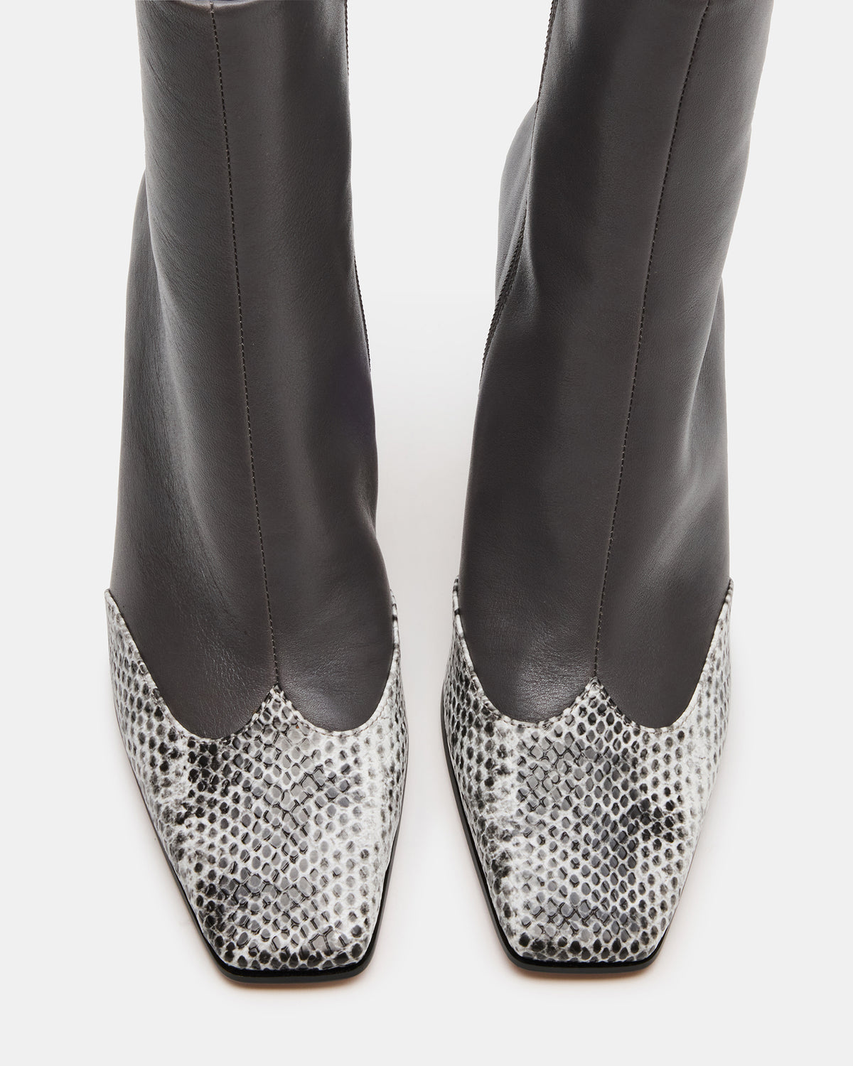 LYLE Grey Leather Square-Toe Heeled Women's Ankle Boot - Steve Madden