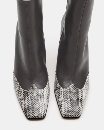LYLE Grey Leather Square-Toe Heeled Women's Ankle Boot - Steve Madden
