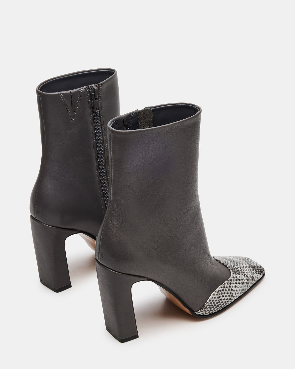 LYLE Grey Leather Square-Toe Heeled Women's Ankle Boot - Steve Madden