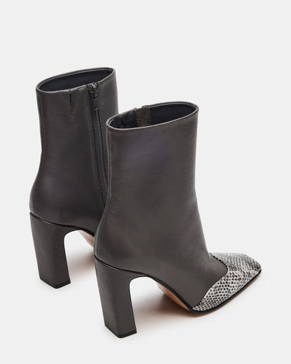 LYLE Grey Leather Square-Toe Heeled Women's Ankle Boot - Steve Madden