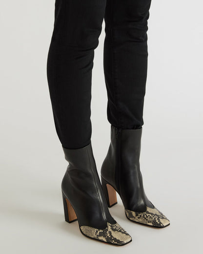 LYLE Grey Leather Square-Toe Heeled Women's Ankle Boot - Steve Madden