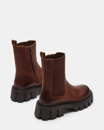 CHARGES Brown Distressed Platform Bootie | Women's Booties - Steve Madden
