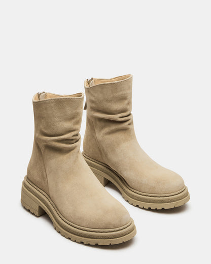ESSENTIAL Taupe Suede Scrunched Ankle Boot | Women's Booties - Steve Madden