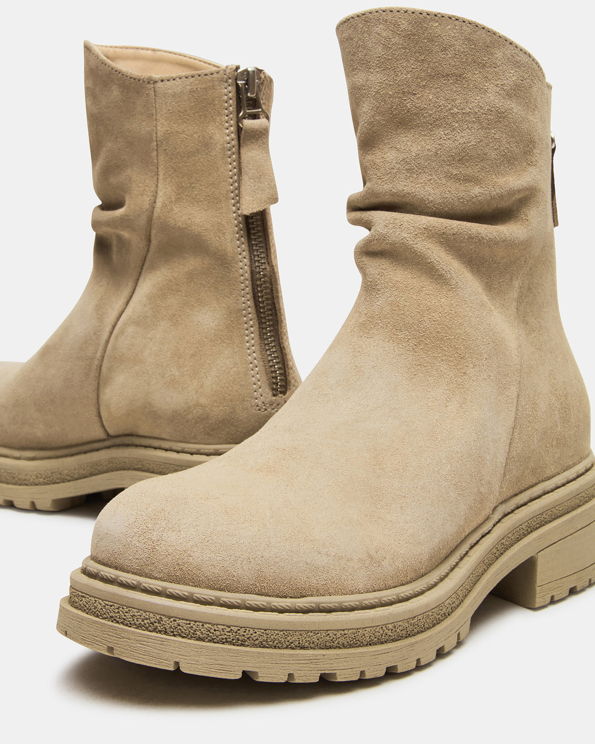 ESSENTIAL Taupe Suede Scrunched Ankle Boot | Women's Booties - Steve Madden