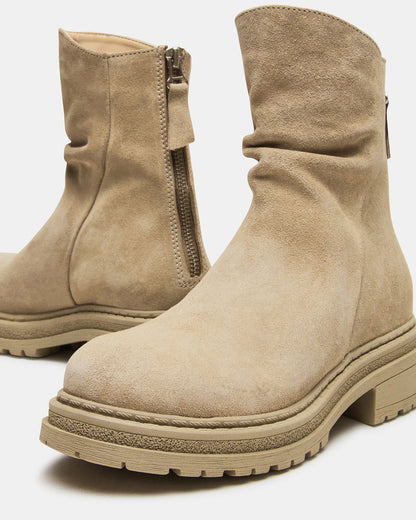 ESSENTIAL Taupe Suede Scrunched Ankle Boot | Women's Booties - Steve Madden
