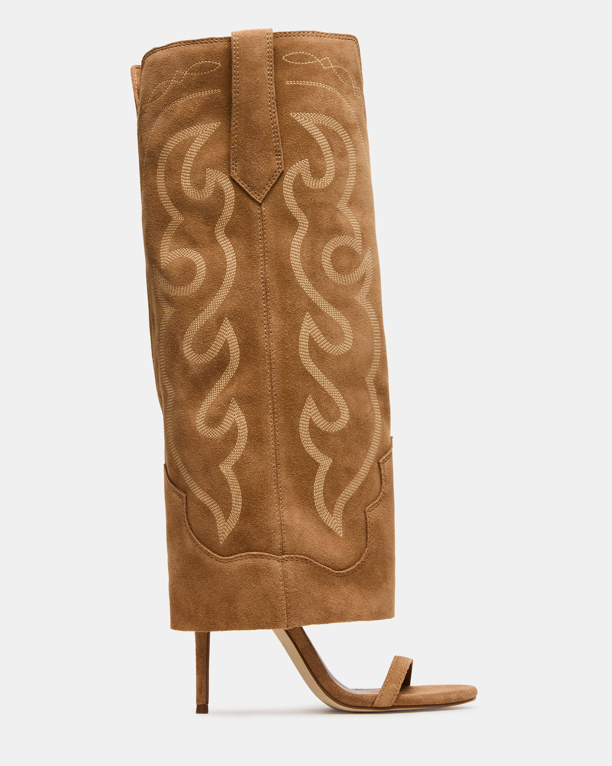 RAVINE Western Tan Suede Knee-High Cuffed Stiletto Heel Women's Boot - Steve Madden
