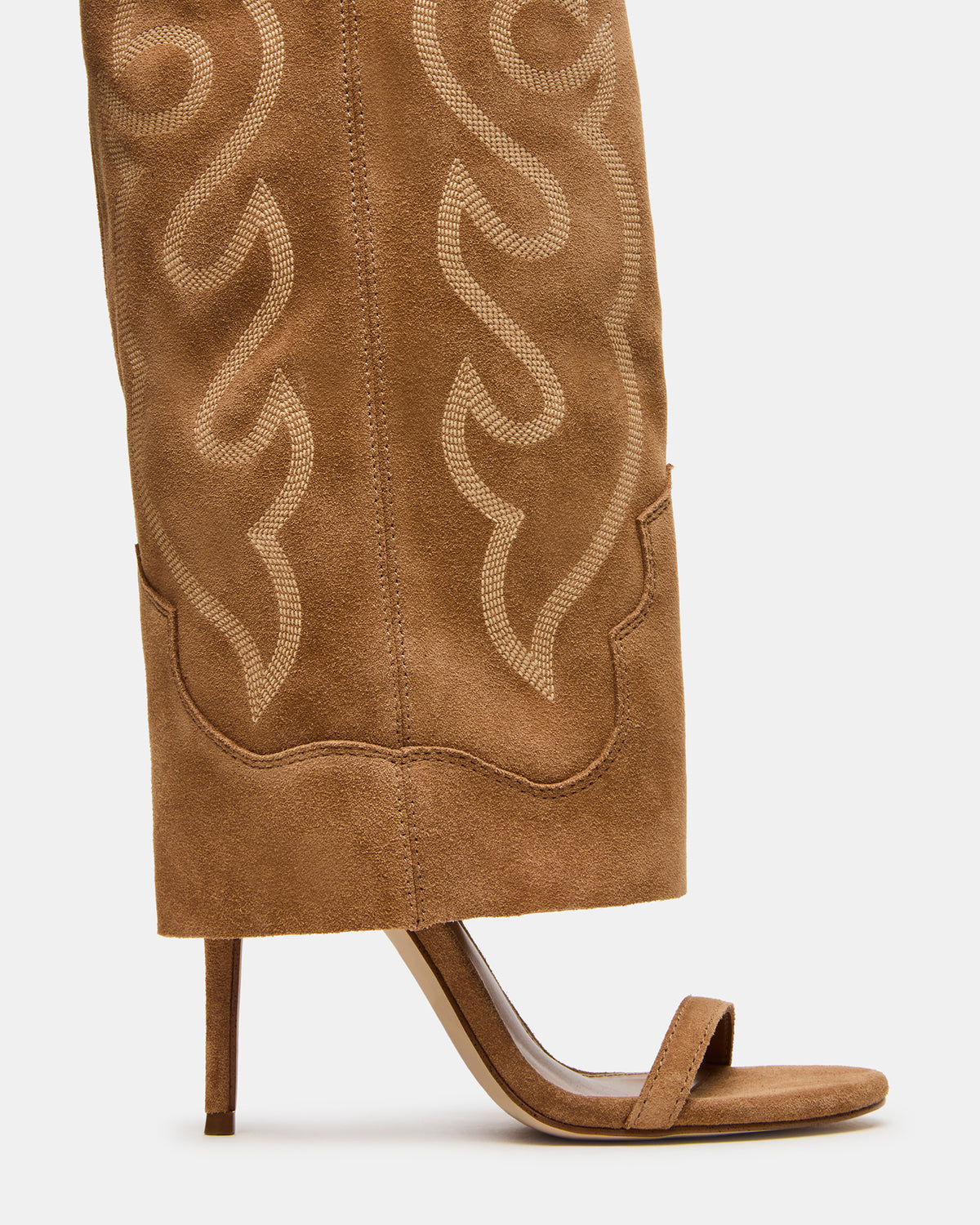 RAVINE Western Tan Suede Knee-High Cuffed Stiletto Heel Women's Boot - Steve Madden
