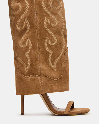 RAVINE Western Tan Suede Knee-High Cuffed Stiletto Heel Women's Boot - Steve Madden