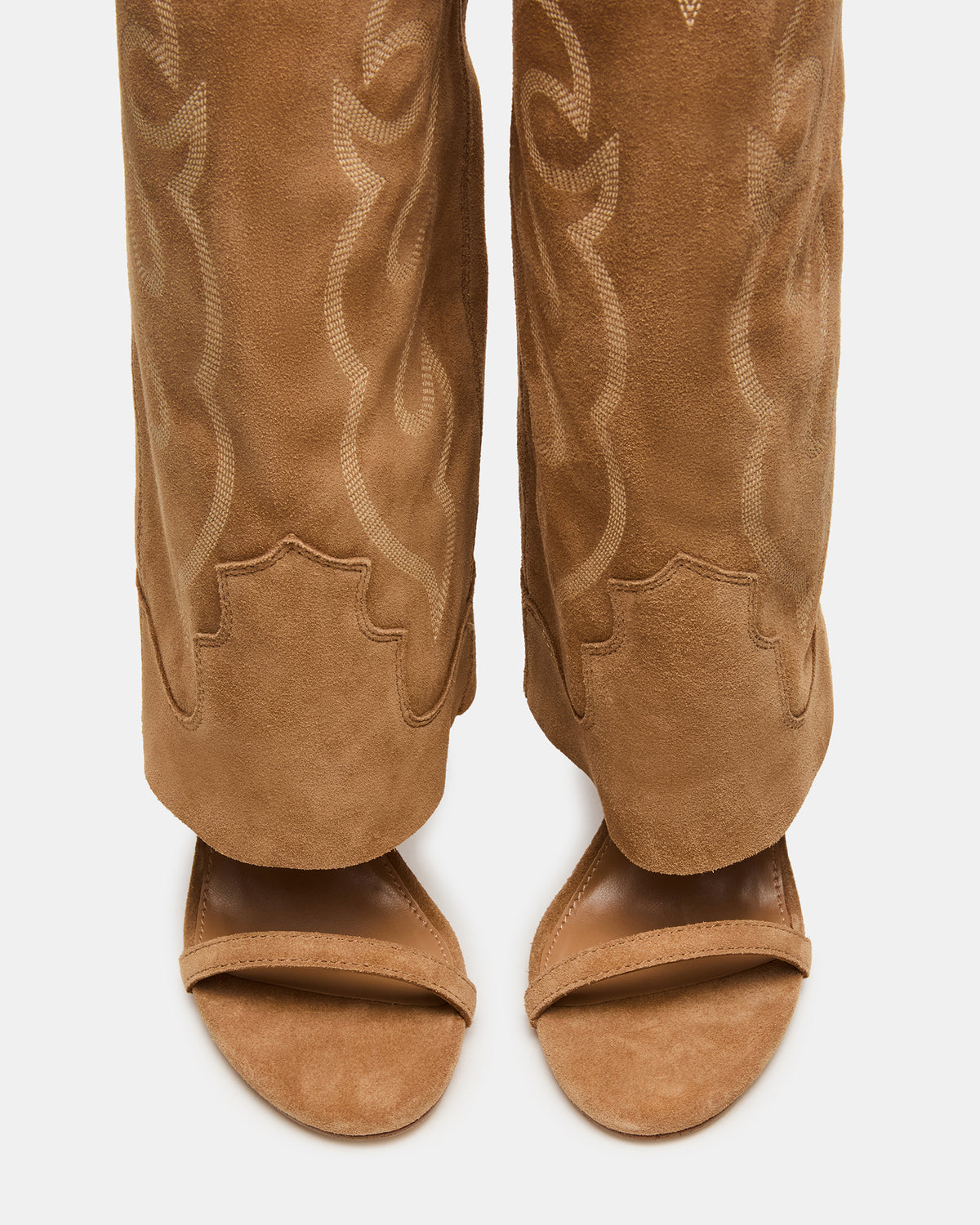 RAVINE Western Tan Suede Knee-High Cuffed Stiletto Heel Women's Boot - Steve Madden