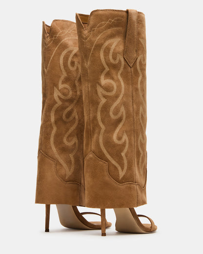 RAVINE Western Tan Suede Knee-High Cuffed Stiletto Heel Women's Boot - Steve Madden