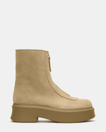 JONES Tan Suede Zipper Lug Women's Ankle Boot - Steve Madden