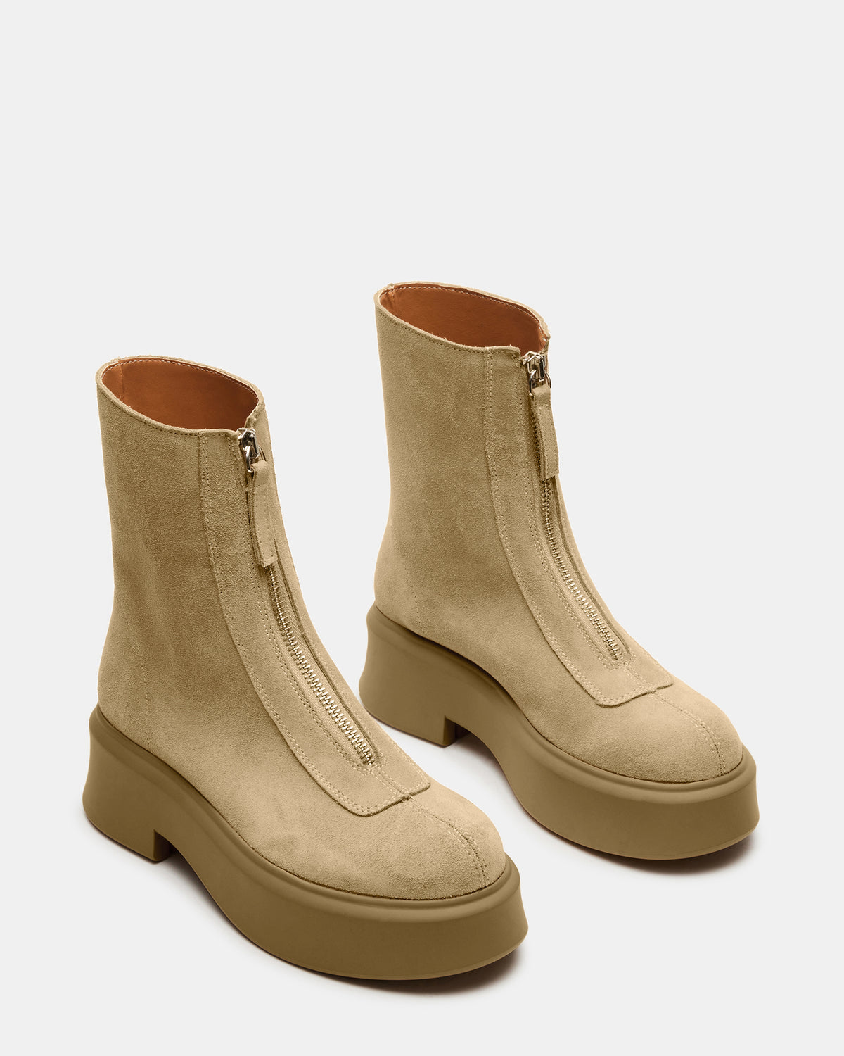 JONES Tan Suede Zipper Lug Women's Ankle Boot - Steve Madden