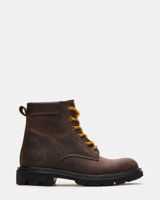 WYLDER Brown Leather Ankle Boot | Women's Booties - Steve Madden