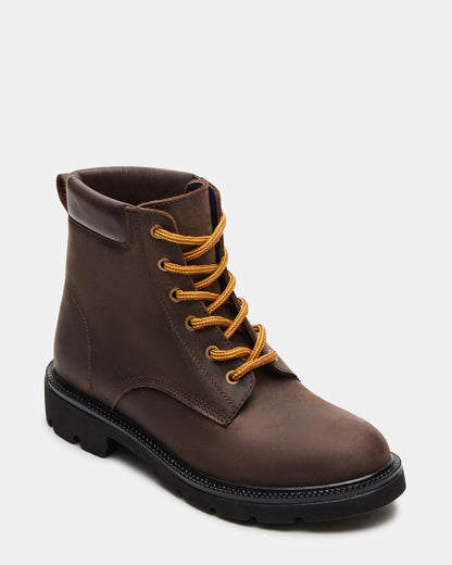 WYLDER Brown Leather Ankle Boot | Women's Booties - Steve Madden