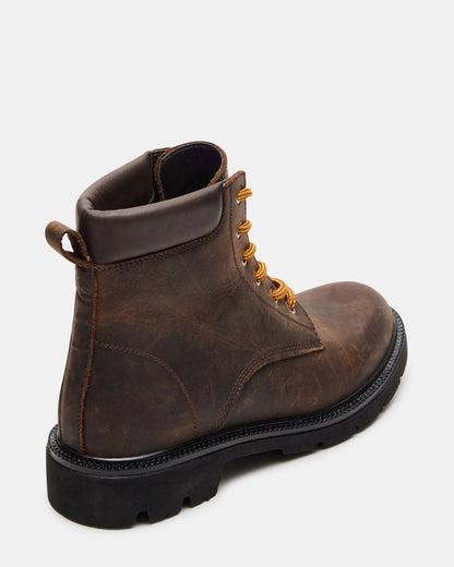 WYLDER Brown Leather Ankle Boot | Women's Booties - Steve Madden