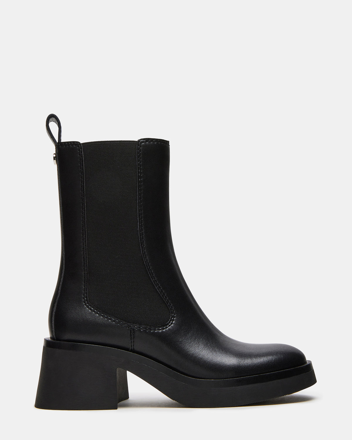 MURRAY Black Leather Block Heel Ankle Boot | Women's Booties - Steve Madden