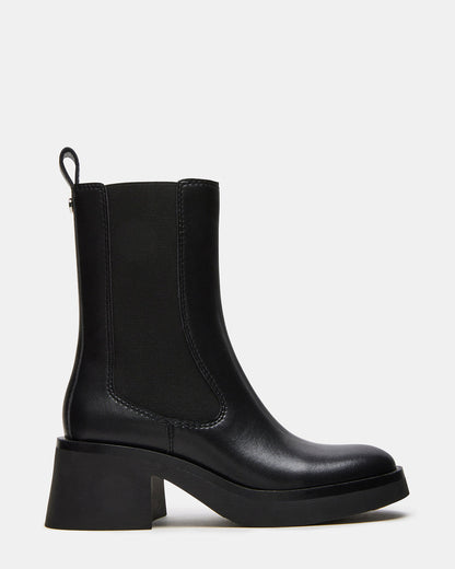 MURRAY Black Leather Block Heel Ankle Boot | Women's Booties - Steve Madden