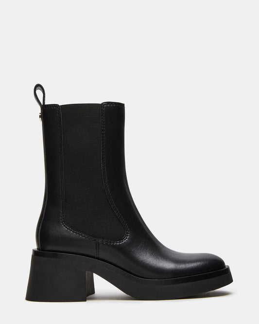 MURRAY Black Leather Block Heel Ankle Boot | Women's Booties - Steve Madden