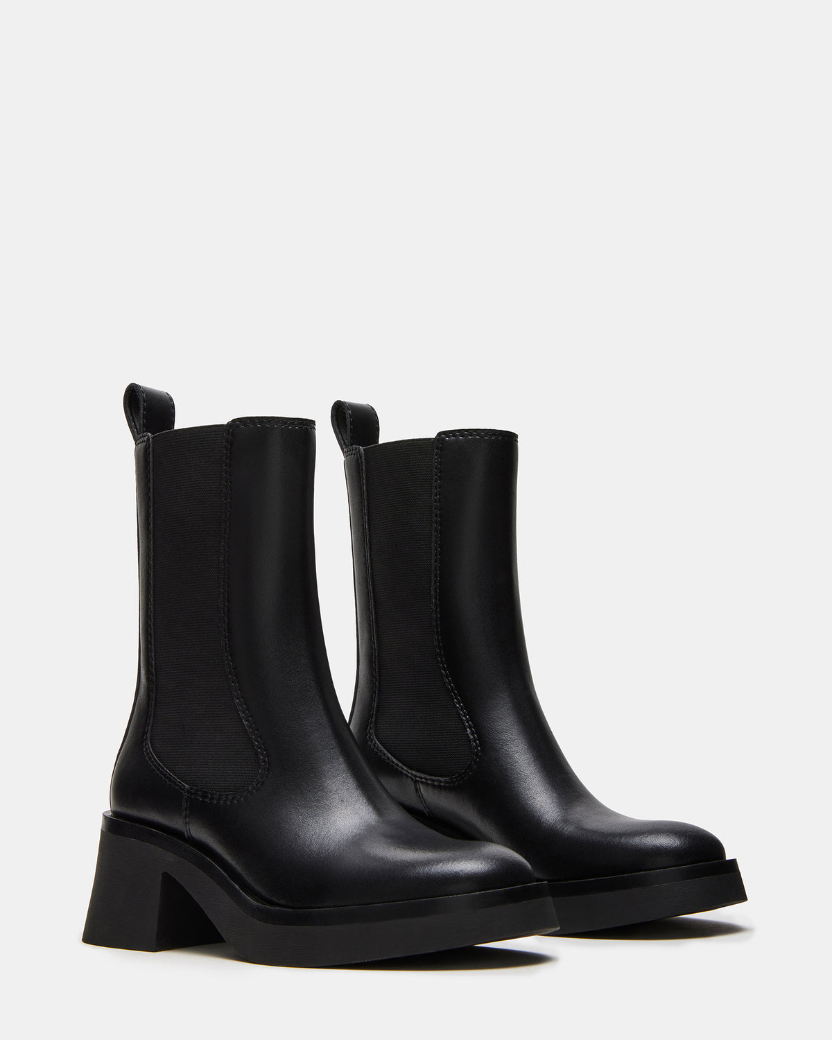MURRAY Black Leather Block Heel Ankle Boot | Women's Booties - Steve Madden