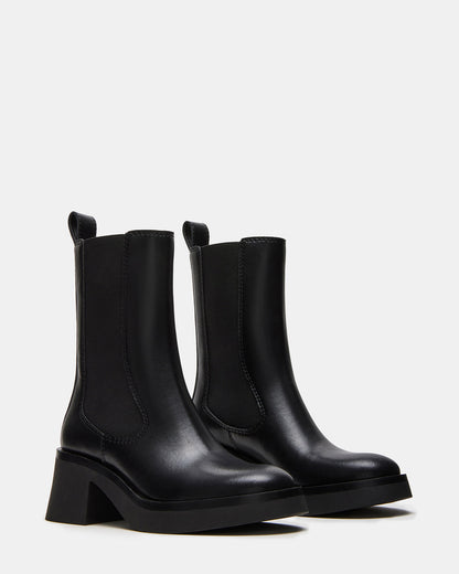MURRAY Black Leather Block Heel Ankle Boot | Women's Booties - Steve Madden
