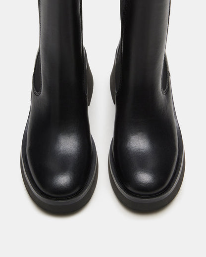 MURRAY Black Leather Block Heel Ankle Boot | Women's Booties - Steve Madden