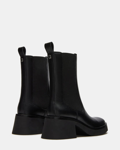 MURRAY Black Leather Block Heel Ankle Boot | Women's Booties - Steve Madden