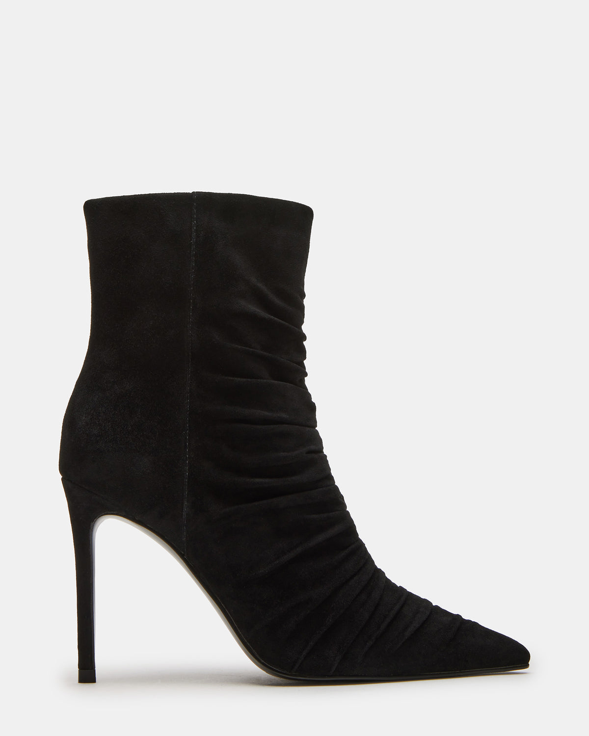 TEASE Black Suede Ruched Pointed Toe Ankle Boot | Women's Booties - Steve Madden