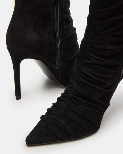 TEASE Black Suede Ruched Pointed Toe Ankle Boot | Women's Booties - Steve Madden