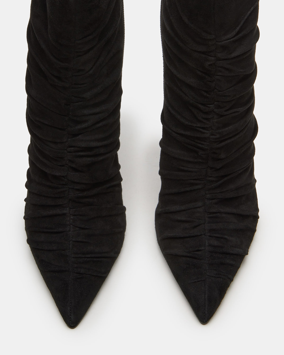 TEASE Black Suede Ruched Pointed Toe Ankle Boot | Women's Booties - Steve Madden