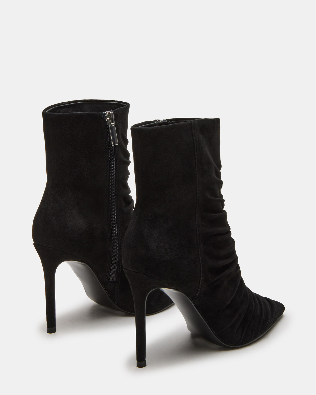 TEASE Black Suede Ruched Pointed Toe Ankle Boot | Women's Booties - Steve Madden