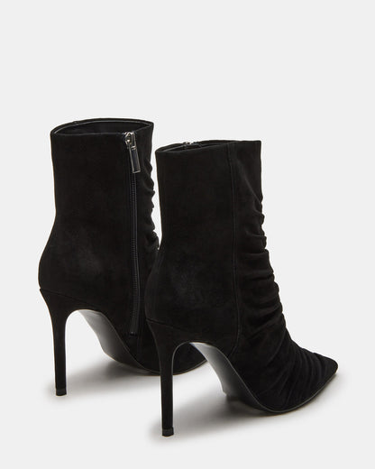 TEASE Black Suede Ruched Pointed Toe Ankle Boot | Women's Booties - Steve Madden