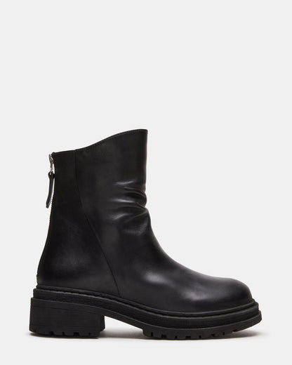 ESSENTIAL Black Leather Scrunched Ankle Boot | Women's Booties - Steve Madden