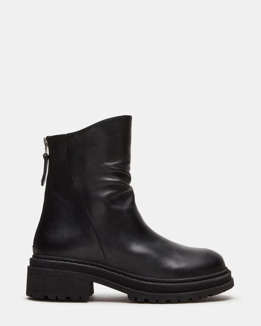 ESSENTIAL Black Leather Scrunched Ankle Boot | Women's Booties - Steve Madden