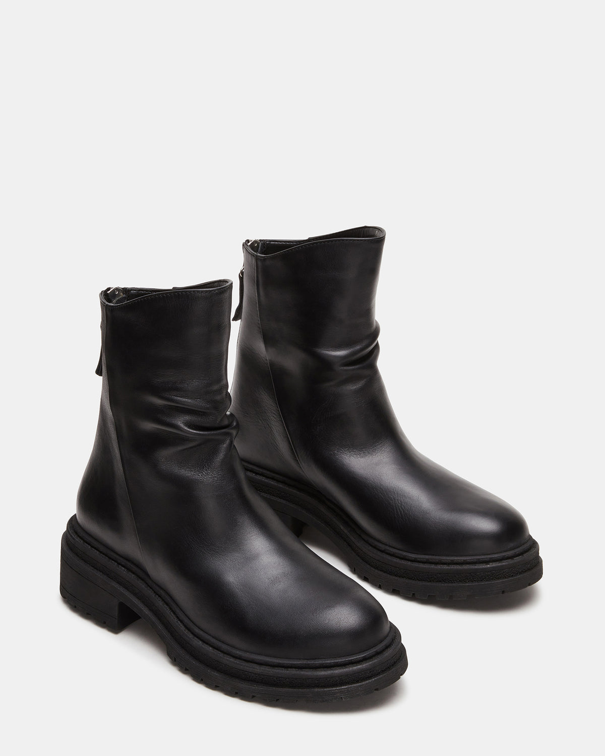 ESSENTIAL Black Leather Scrunched Ankle Boot | Women's Booties - Steve Madden