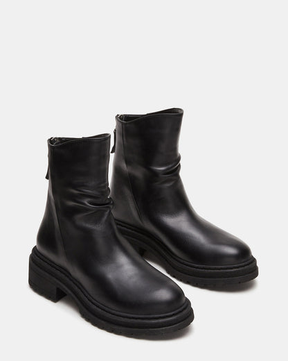 ESSENTIAL Black Leather Scrunched Ankle Boot | Women's Booties - Steve Madden