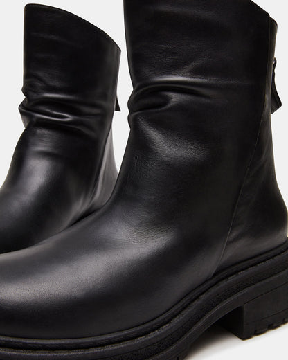 ESSENTIAL Black Leather Scrunched Ankle Boot | Women's Booties - Steve Madden