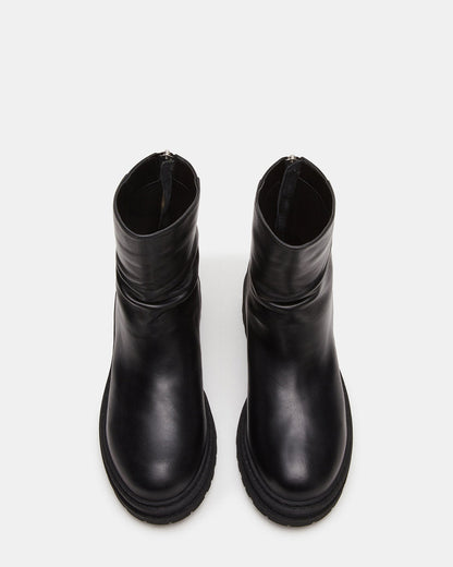 ESSENTIAL Black Leather Scrunched Ankle Boot | Women's Booties - Steve Madden