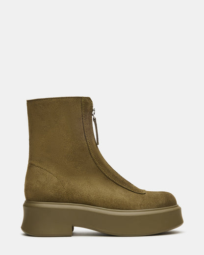 JONES Olive Suede Zipper Lug Women's Ankle Boot - Steve Madden