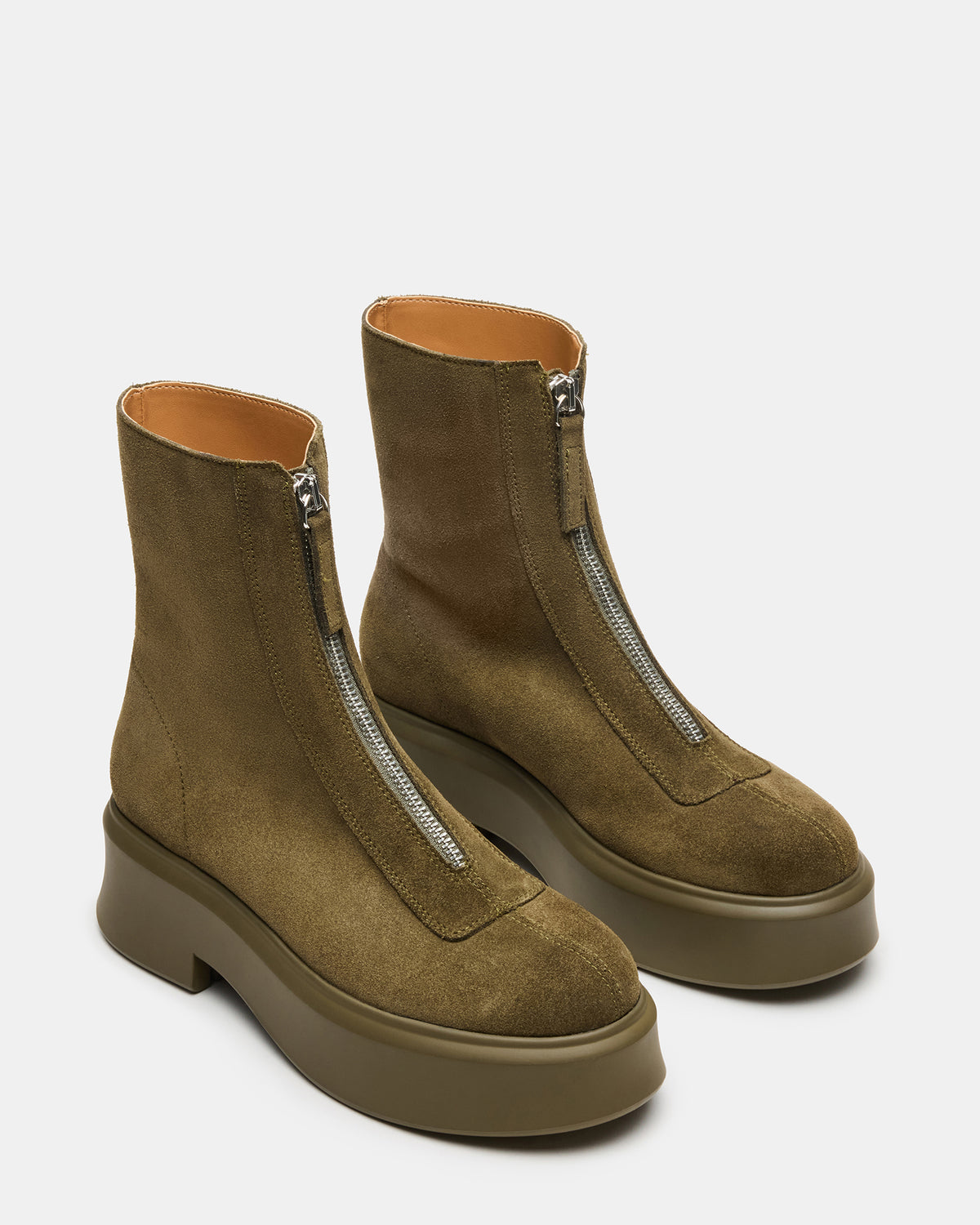 JONES Olive Suede Zipper Lug Women's Ankle Boot - Steve Madden