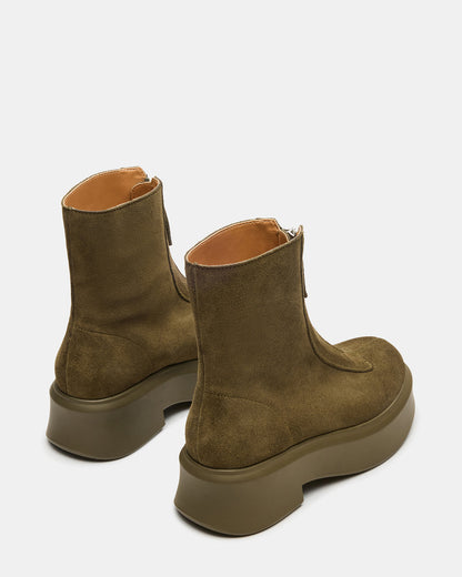 JONES Olive Suede Zipper Lug Women's Ankle Boot - Steve Madden