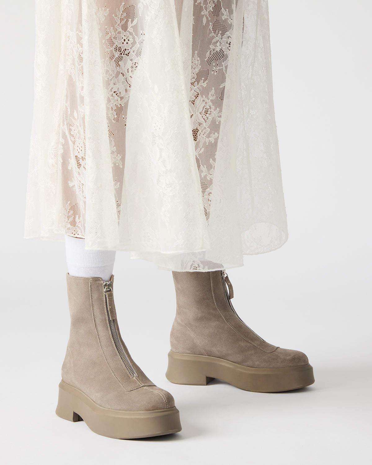 JONES Light Grey Zipper Lug Women's Ankle Boot - Steve Madden