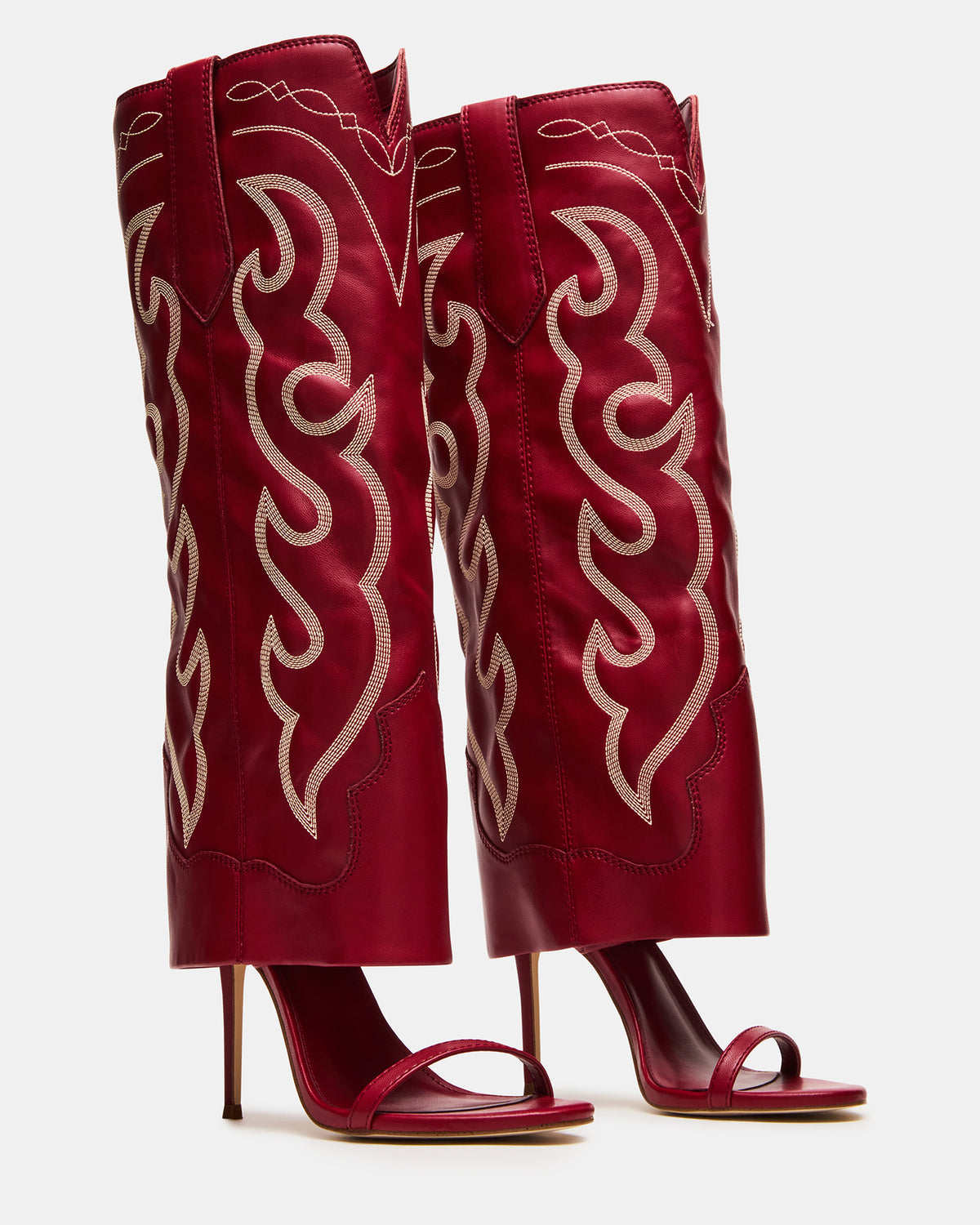 RAVINE Western Red Knee-High Cuffed Stiletto Heel Women's Boot - Steve Madden