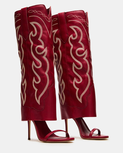 RAVINE Western Red Knee-High Cuffed Stiletto Heel Women's Boot - Steve Madden