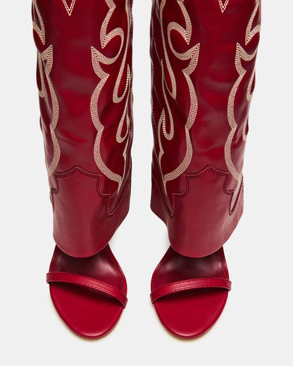 RAVINE Western Red Knee-High Cuffed Stiletto Heel Women's Boot - Steve Madden