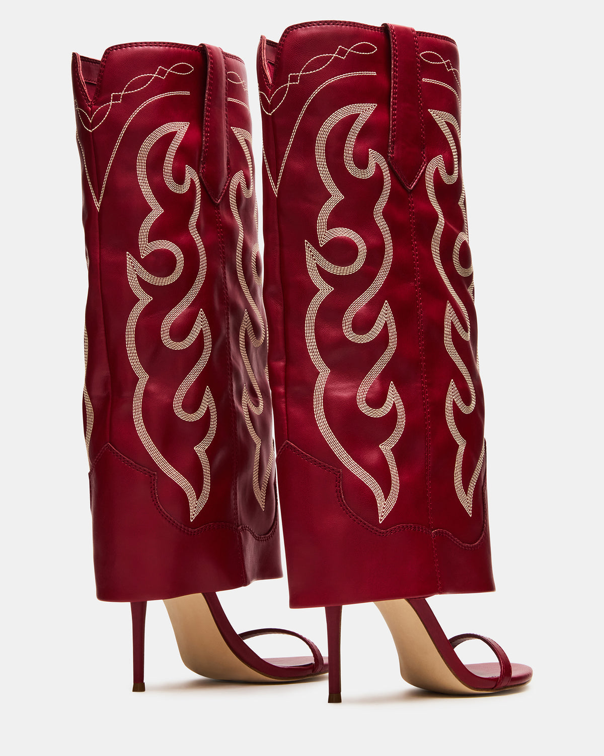 RAVINE Western Red Knee-High Cuffed Stiletto Heel Women's Boot - Steve Madden