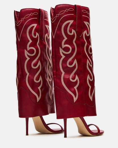 RAVINE Western Red Knee-High Cuffed Stiletto Heel Women's Boot - Steve Madden