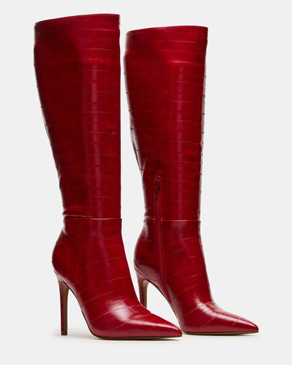 NITRO Red Eel Wide Calf Pointed-Toe Stiletto Heel Knee-High Women's Boots - Steve Madden