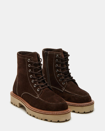 FOREST Brown Suede Lug Ankle Boot | Women's Booties - Steve Madden