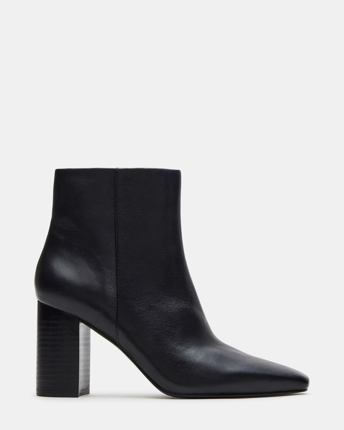 AIDAN Black Leather Block Heel Ankle Boot | Women's Booties - Steve Madden