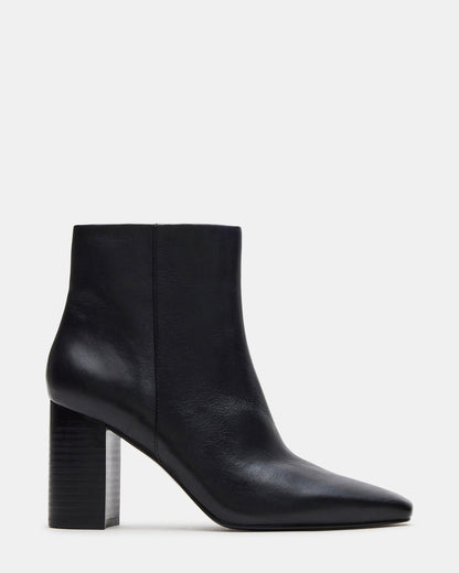 AIDAN Black Leather Block Heel Ankle Boot | Women's Booties - Steve Madden